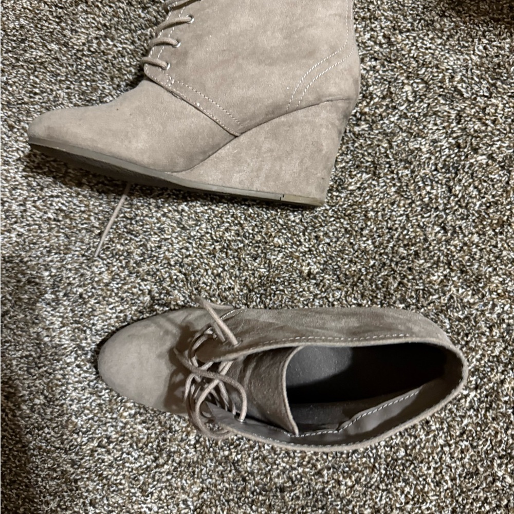 Taupe Wedge Ankle Boots